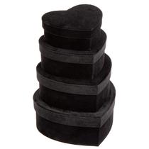 Caixas de presente GNFlus Black Heart Shaped Velvet, pacote com 4