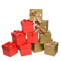 Caixas de presente GP SUP 10x10x10 cm, douradas e vermelhas, pacote com 12