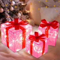 Caixas de presente iluminadas de Natal AMENON com temporizador e 60 LED rosa