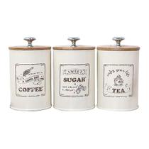 Caixas de presente latas 3pcs vasilhas de armazenamento de cozinha com tampas para chá café jarra de açúcar pote recipiente de metal bege