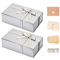 Caixas de presente LIFELUM, pacote com 2, 35x21x11 cm, prata com fita