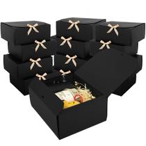 Caixas de presente LWYMX 8x8x10 cm pretas, pacote com 12 unidades com fita