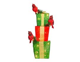 Caixas de Presentes Com Luzes e Pássaros Enfeite de Natal 220V 52x17x14cm - Zona Livre