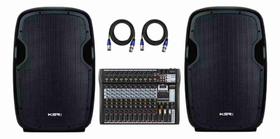 Caixas de Som ativas kit Igreja Bar 15 Ksr K815 + Mesa 12 canais + Tripes