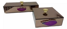 Caixas Decorativas Em Espelho Bronze Com Ágata Rosa Caixas Decorativas Em Espelho Bronze Com Ágata Rosa