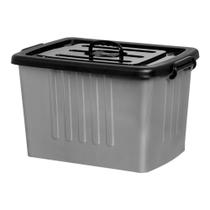 Caixas Organizadora 26 Litros Container Cinza E Preto - Plasnew