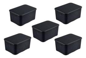 Caixas Organizadora 5un Rattan Cesto 7l Preto c Tampa