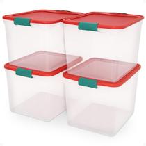 Caixas organizadoras de armazenamento de plástico HOMZ 31L transparente/vermelhas, pacote com 4