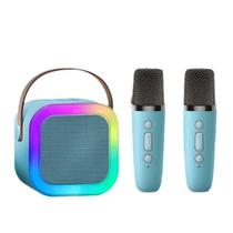 Caixinha C/2 Microfone S/fio Bluetooth Karaokê Muda Voz