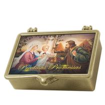 Caixinha de Promessas Sagrada Família em Metal Dourado 7.5 Cm