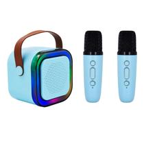 Caixinha de Som Bluetooth C/ 2 Microfones Sem fio Portátil Karaokê Música Led RGB