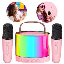 Caixinha de Som Com 2 Microfones Para Karaokê Bluetooth Com Efeitos LED