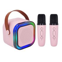 Caixinha de Som Karaokê Bluetooth C/ 2 Microfones Sem Fio Portátil Música RGB Led - 9h