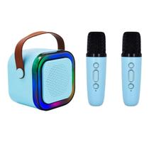 Caixinha de Som Karaokê Bluetooth C/ 2 Microfones Sem Fio Portátil Música RGB Led