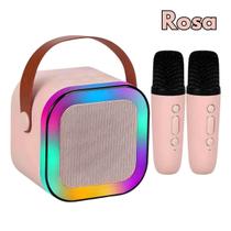 Caixinha De Som Karaokê Bluetooth Com 2 Microfones Cor:Branco