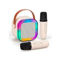 Caixinha De Som Karaokê C/ 2 Microfones Bluetooth Com Rgb Som Alto