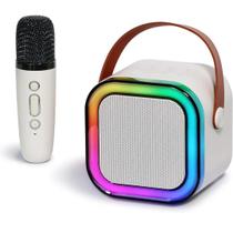 Caixinha Karaokê com Microfone LED Bluetooth Sem Fio Branco