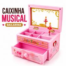 Caixinha Musical Porta Joias Bailarina Infantil Com Gaveta Espelho Rosa