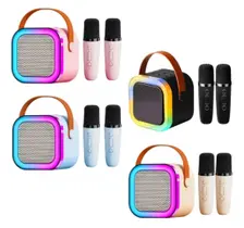 Caixinha Som C/2 Microfone Bluetooth S/ Fio Karaoke Infantil