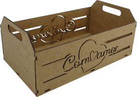 Caixote Organizador Presente Decoração Com Amor 26x15x11 Mdf Cru