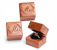 Caja para Anillos de Madera Artesanal 'Sr. y Sra.' para Ceremonia de Boda