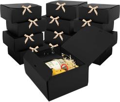 Cajas de Regalo LWYMX Paquete de 12 en Negro con Tapa y Cinta 23x15x10 cm