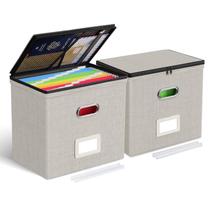 Cajas Organizadoras de Archivos Oterri con Tapa Beige, Pequeñas, Paquete de 2