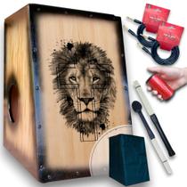Cajón Elétrico/Acústico Leão Aquarela + Kit Percussão Completo + Cabos Cajón Elétrico/Acústico Leão Aquarela + Kit Percussão Completo + Cabos