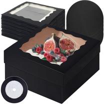 Cake Box qiqee 12x12x6 18 conjuntos pretos com janela com 18 tábuas Cake Box qiqee 12x12x6 18 conjuntos pretos com janela com 18 tábuas