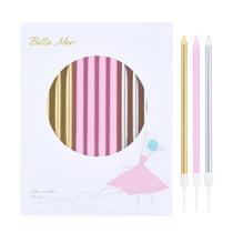 Cake Candles Bella Meri, 24 unidades, dourado, rosa, prata, 14 cm