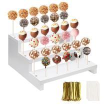 Cake Pop Stand Khay-Rovies, 3 camadas, madeira branca, 33 furos com acessórios Cake Pop Stand Khay-Rovies, 3 camadas, madeira branca, 33 furos com acessórios