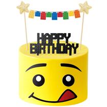 Cake Topper Building Blocks Star Flag Banners Festa de aniversário