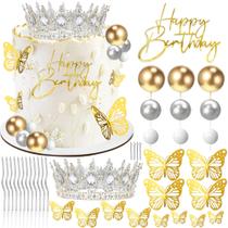 Cake Topper Crown Happy Birthday Cake Toppers com velas