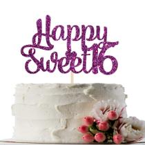 Cake Topper INNORU Glitter Happy Sweet 16 Birthday Purple