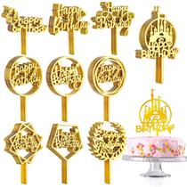 Cake Topper Outus 150 unidades de feliz aniversário acrílico dourado