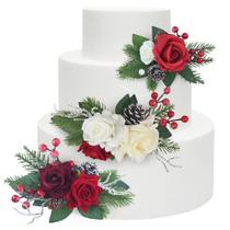 Cake Topper Rinlong, 3 peças de flores de Natal cor de vinho