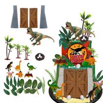 Cake Toppers DiDiDida Dinosaur Park com porta, ovos, folhas, árvores