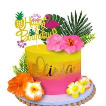 Cake Toppers DRWATE Hawaiian Flower 13 peças para festa Cake Toppers DRWATE Hawaiian Flower 13 peças para festa