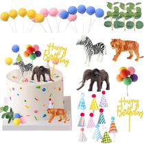 Cake Toppers LEFUBABY Safari Animal com mini chapéu de aniversário