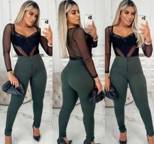 Calça 3d ziper verde militar poliamida