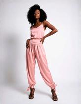 Calça Aladim Feminina Pantalona Chiffon Cetim Amarração Elegante Verão