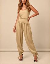Calça Aladim Feminina Pantalona Chiffon Cetim Amarração Elegante Verão Calça Aladim Feminina Pantalona Chiffon Cetim Amarração Elegante Verão
