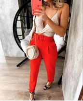 Calça Alfaiataria Cinto Encapado Elegante Chick Feminina Blogueira Moda Contemporânea Executiva Calça Alfaiataria Cinto Encapado Elegante Chick Feminina Blogueira Moda Contemporânea Executiva