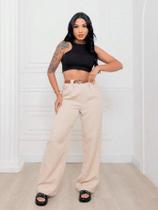 Calça alfaiataria com Anel Larga feminina social pantalona wide leg