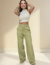 Calça Alfaiataria Elegante Bolso Faca Wide Leg