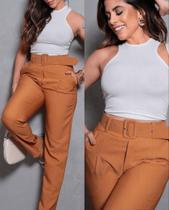 Calça Alfaiataria Feminina com Cinto Social Elegante Cintura Alta Calça Alfaiataria Feminina com Cinto Social Elegante Cintura Alta