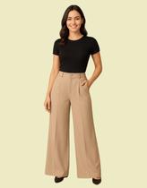 Calça Alfaiataria Feminina Pantalona Flare Wide Leg Social Cintura Alta