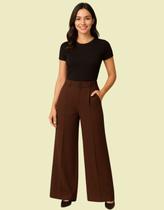 Calça Alfaiataria Feminina Pantalona Flare Wide Leg Social Cintura Alta