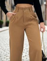 Calça Alfaiataria Feminina Pantalona Listrada Wide Leg Aerolook