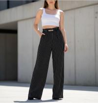 Calça Alfaiataria Feminina Pantalona Listrada Wide Leg Aerolook